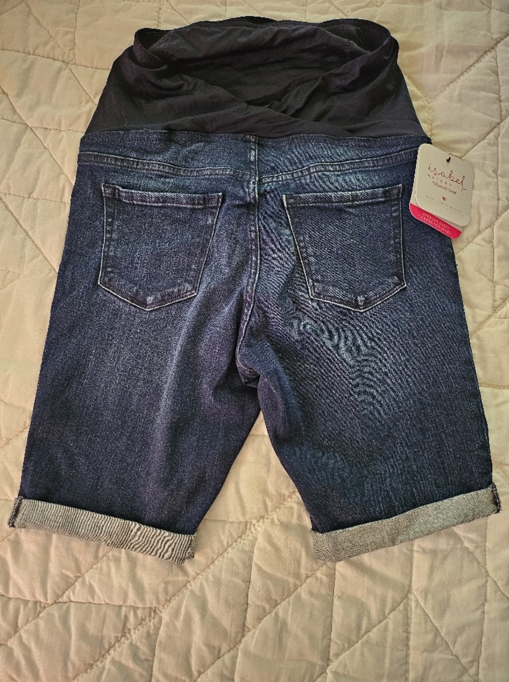Isabel Maternity Bermuda Shorts- Crossover Panel Dark Wash - Size4 - Picture 2 of 7
